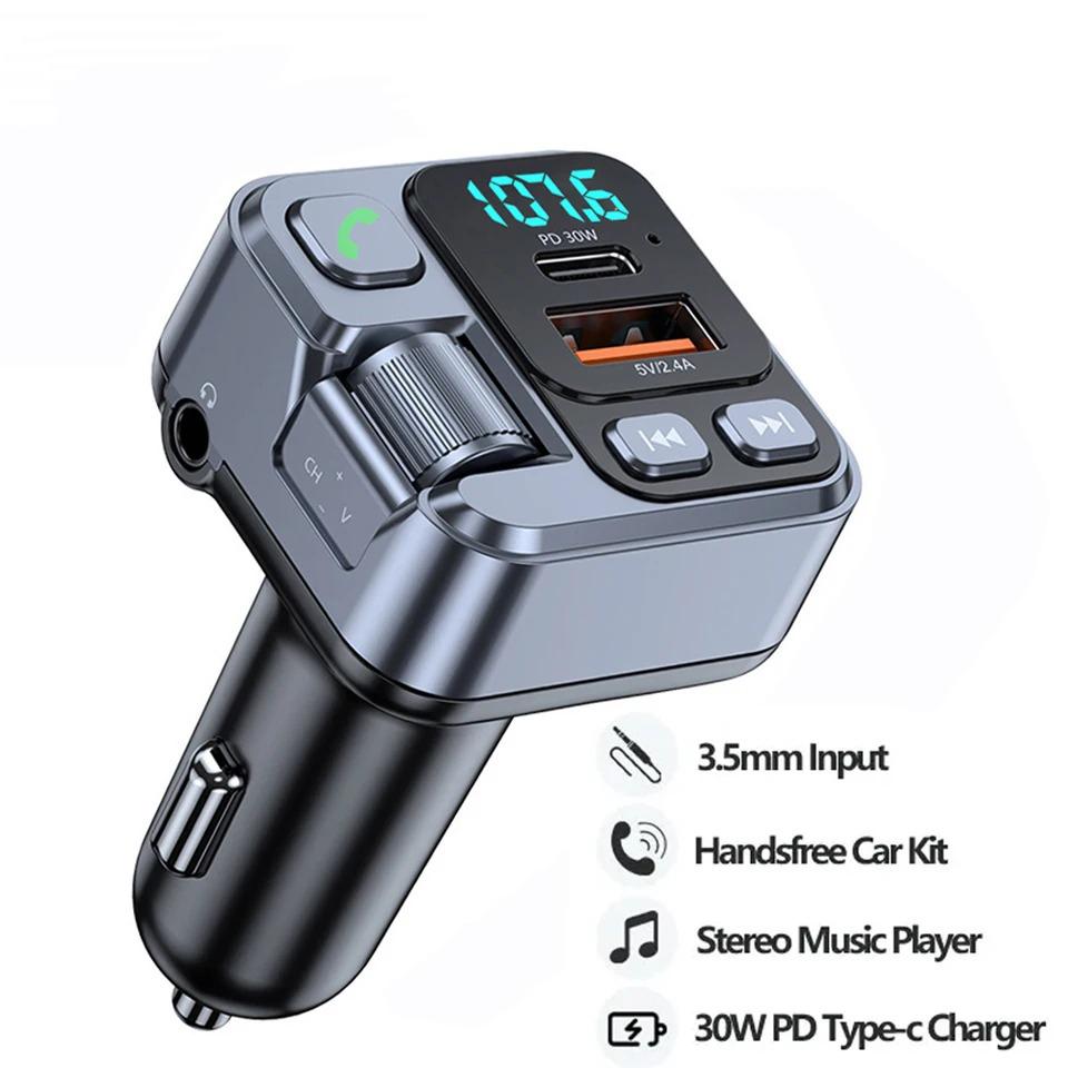 Bluetooth 5.1 автомобильный FM-передатчик 30 Вт PD USB адаптер для быстрой зарядки автомобильный MP3 стерео музыкальный плеер Handsfree 3,5 мм Aux беспроводной автомобильный комплект