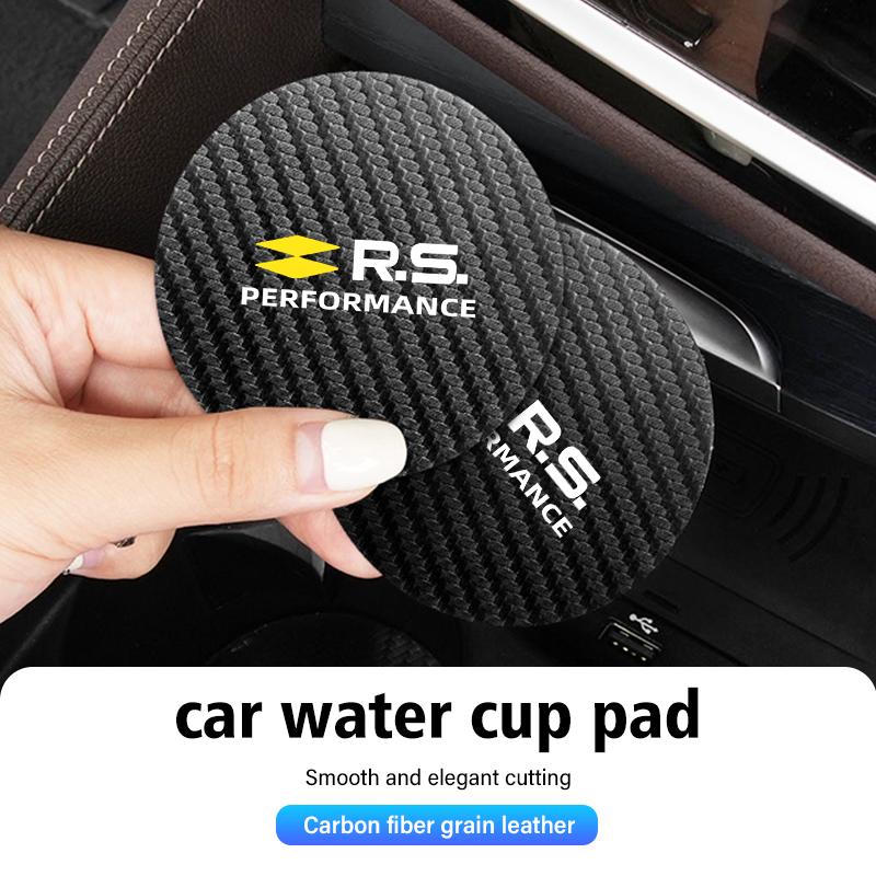 2pcs Car Coaster Carbon Water Cup Slot Non-Slip Pad Bottle Mat For Renault RS Kadjar Captur Clio Megane 2 3 4 RS Koleos Logan R444