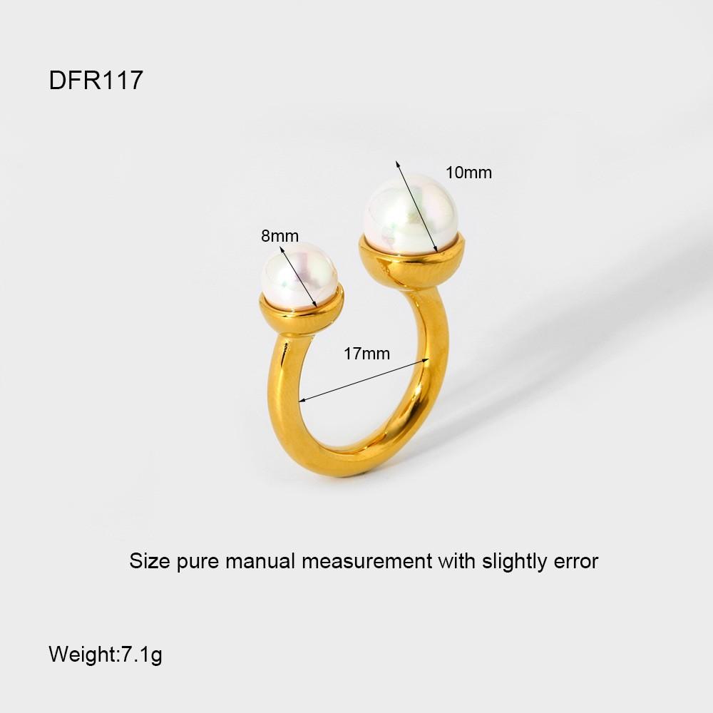 European and American INS personalized fashion imitation pearl inlaid open ring plated with 18K gold stainless steel waterproof exaggerated ring women
