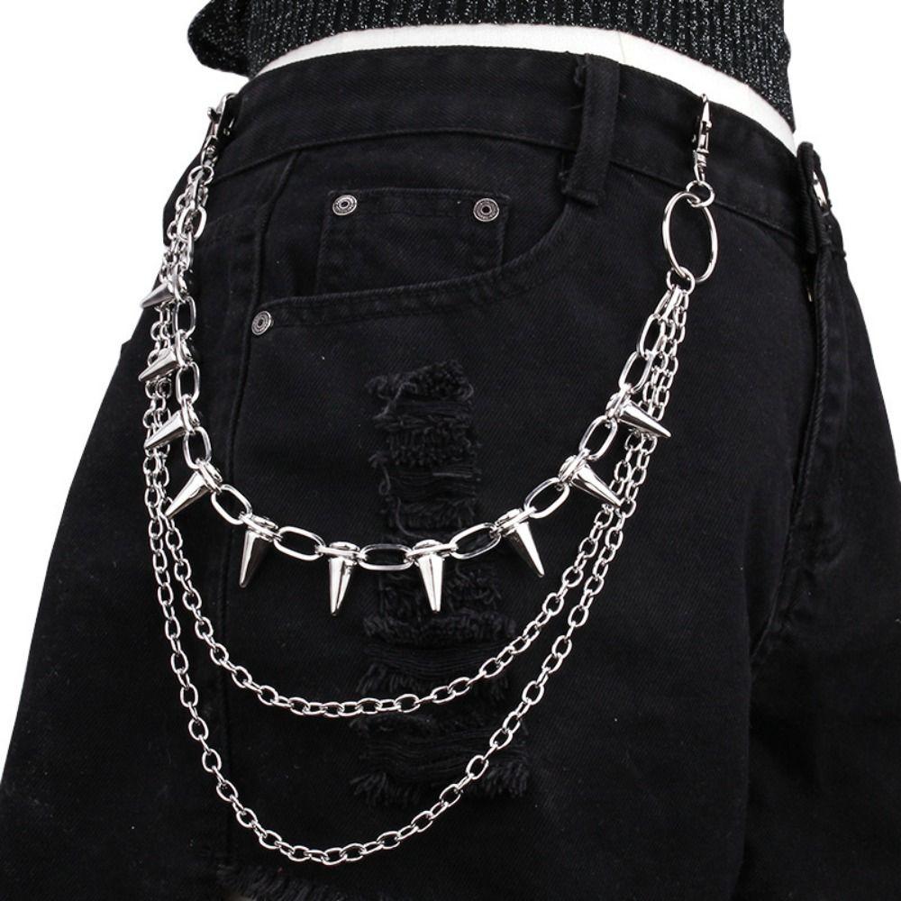 Zinc Zinc Zinc Alloy Rivet Studded Pants Chain Double-layer Punk Belt Chain Goth Bag Chain Jeans Accessories