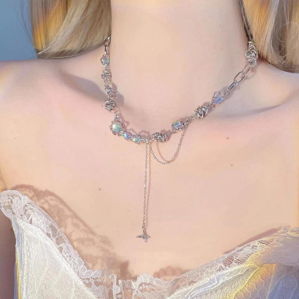 Оригинал ~ Легкий Роскошный Жидкий Опал Камень Spice Girl Ожерелье Женская Хип-Хоп Цепочка На Шею Премиум Дизайн Ниша Ключичная Цепочка