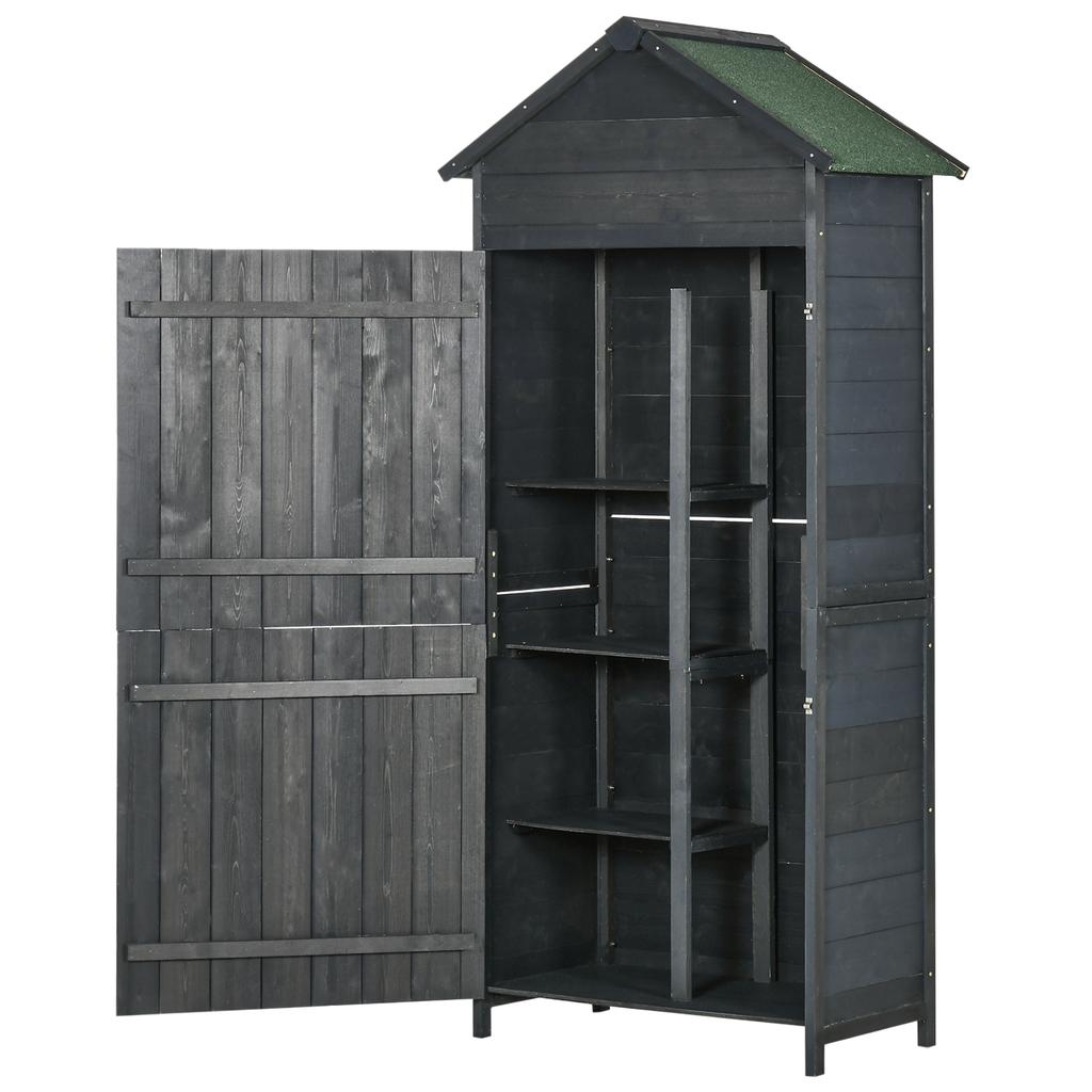 Garden Shed 4-Tier Wooden Garden Outdoor Shed 3 Shelves Utility Gardener Cabinet Lockable 2 Doors - Grey