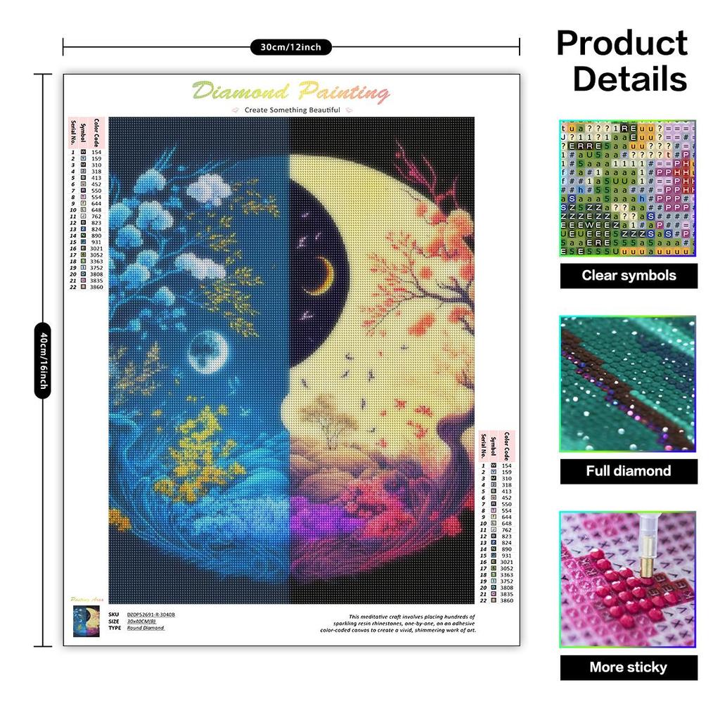 Алмазная картина Пейзаж Полная круглая луна Вышивка крестиком Дерево Мозаика Ремесленный Декор для дома 30x40 см/12x16 дюймов