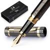 Перьевая ручка Wordsworth Black Finest Premium Metal, картриджи Primory 24, отделка золотом 24 карата, среднее перо с покрытием золотом 18 карат, подходит для обоих