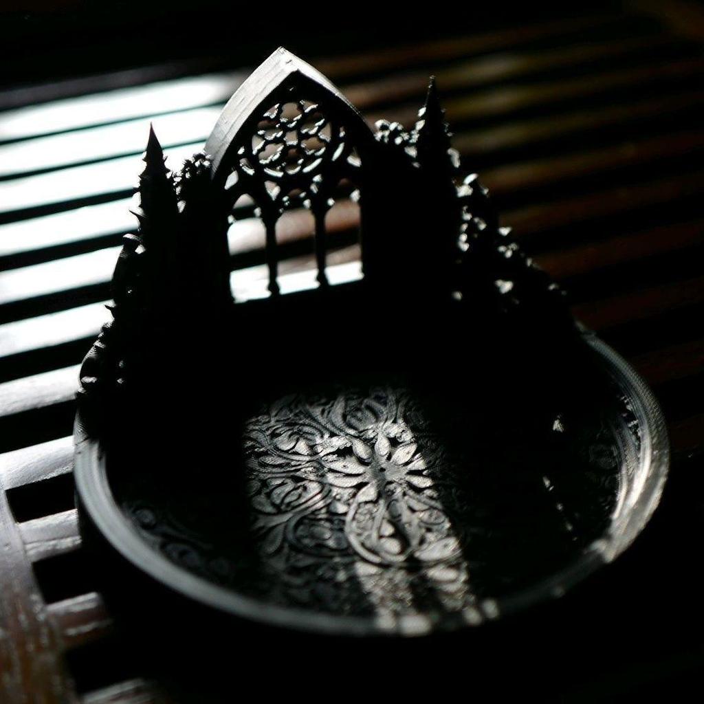 3D-печатный лоток для хранения украшений в готическом церковном стиле – Темный ретро-орнамент