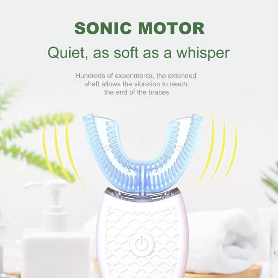 Electric Toothbrush U-Shaped Ultrasonic Silicone 360 Degrees Automatic Blue Light Toothbrush for Home Use
