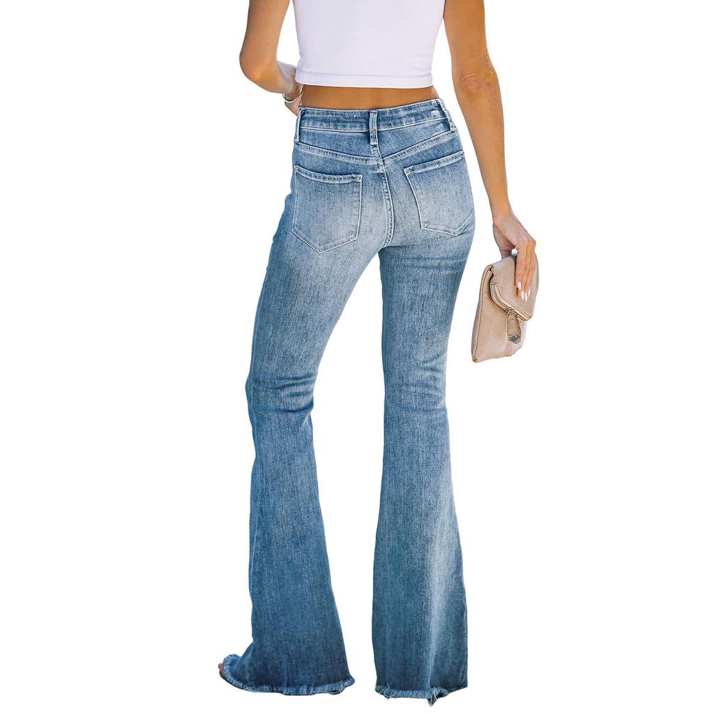 Elastic Flare Straight Leg Women's High Waist Jeans