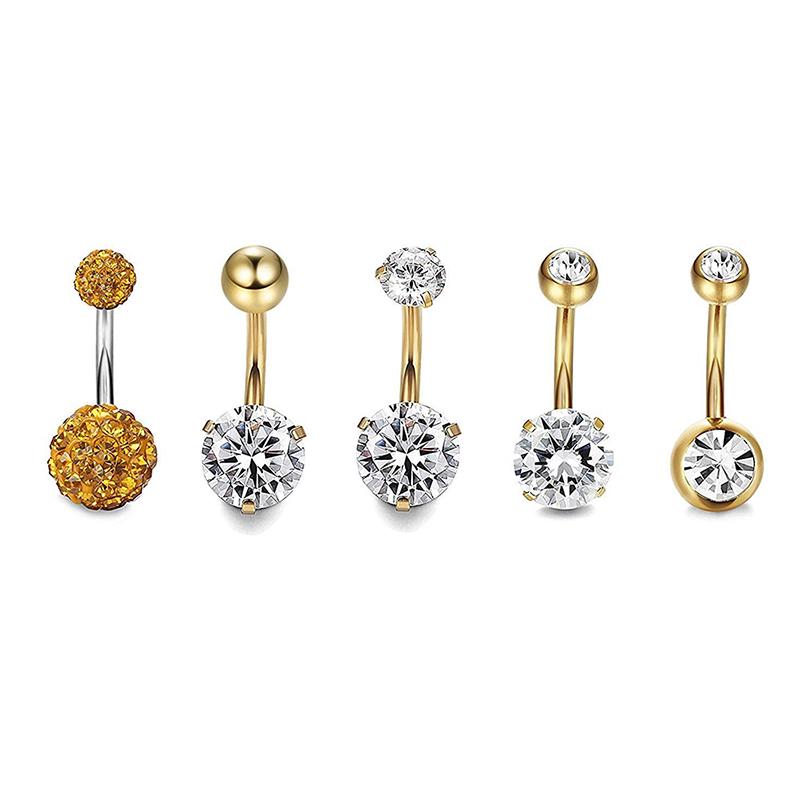 5Pcs/Set Stainless Steel Navel Belly Button Rings Bar Piercing Jewelry