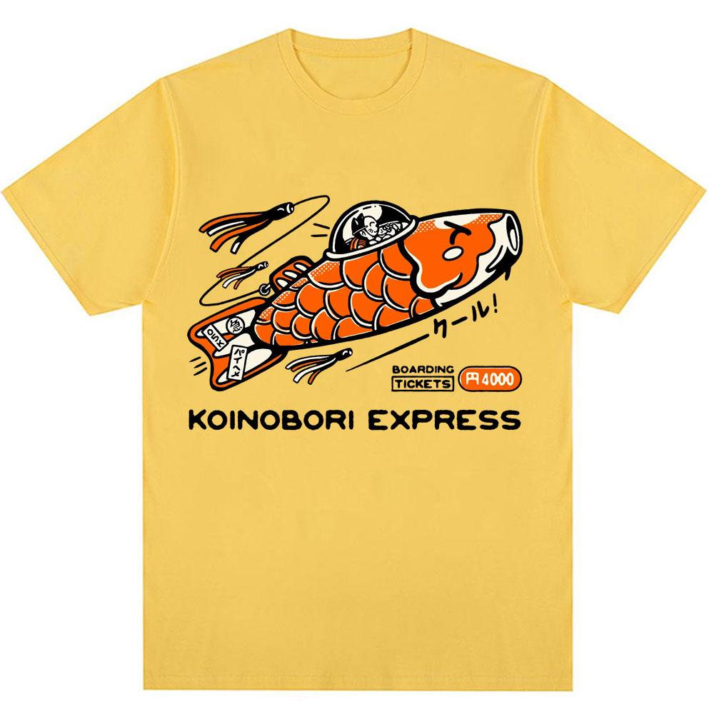 Japanese Style Koinobori Express Tshirts Funny Vintage Fashion Unisex Unisex T Shirt Loose Cotton Casual Oneck T Shirts Streetwear
