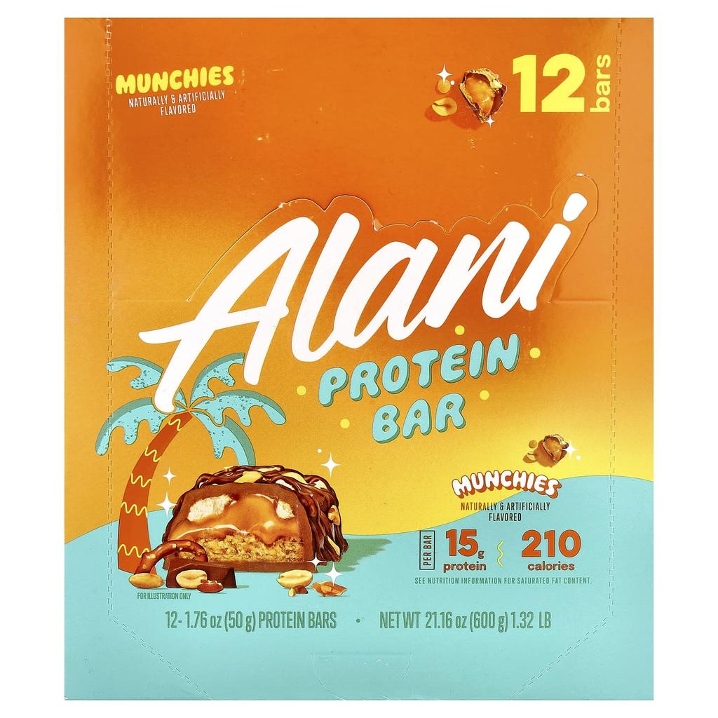 Протеиновые батончики Alani Nu, Munchies, 12 батончиков, 50 г (1,76 унции) Каждый