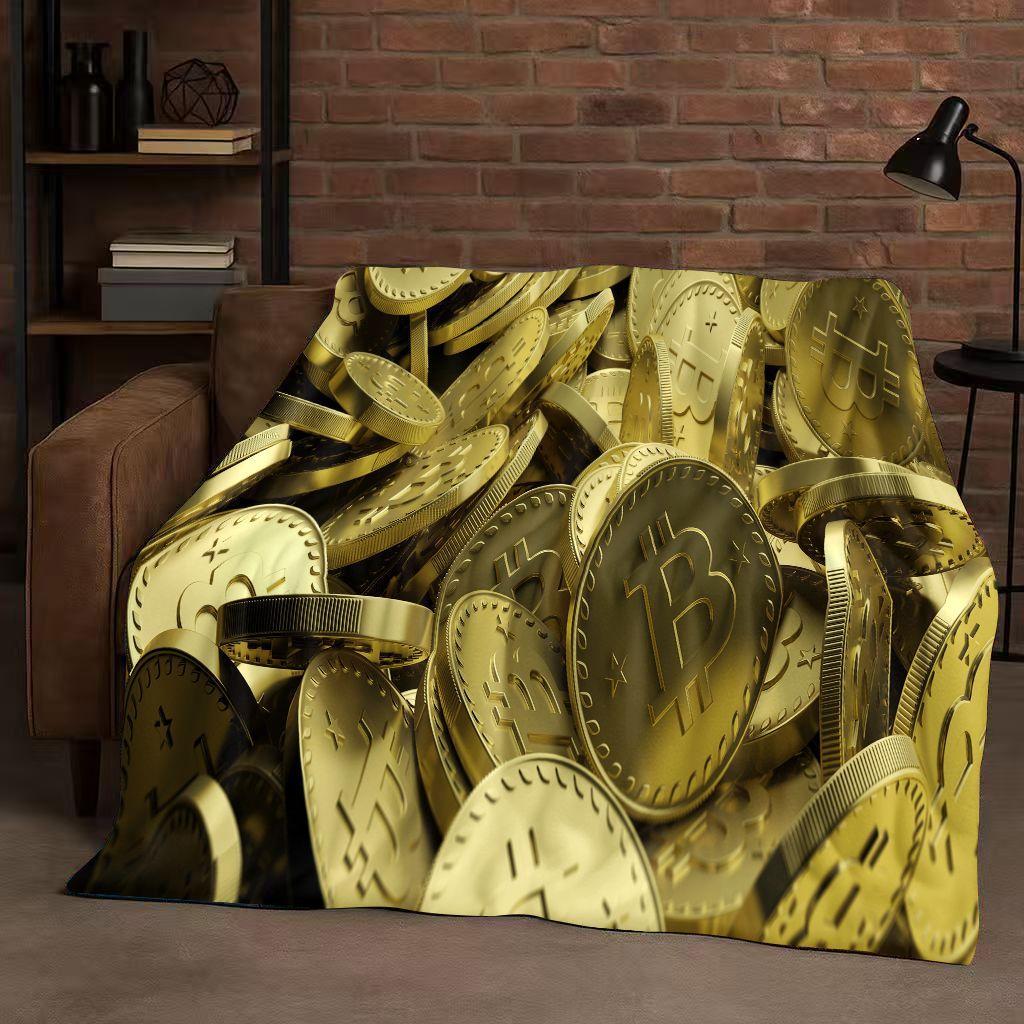 3D Богатая BTC Биткоин Печатная плата Искусство Мультяшное Фланелевое Одеяло, Ультра Мягкий Теплый Плюшевый Плед для Дома Спальни Кровати Дивана Покрытие Дети