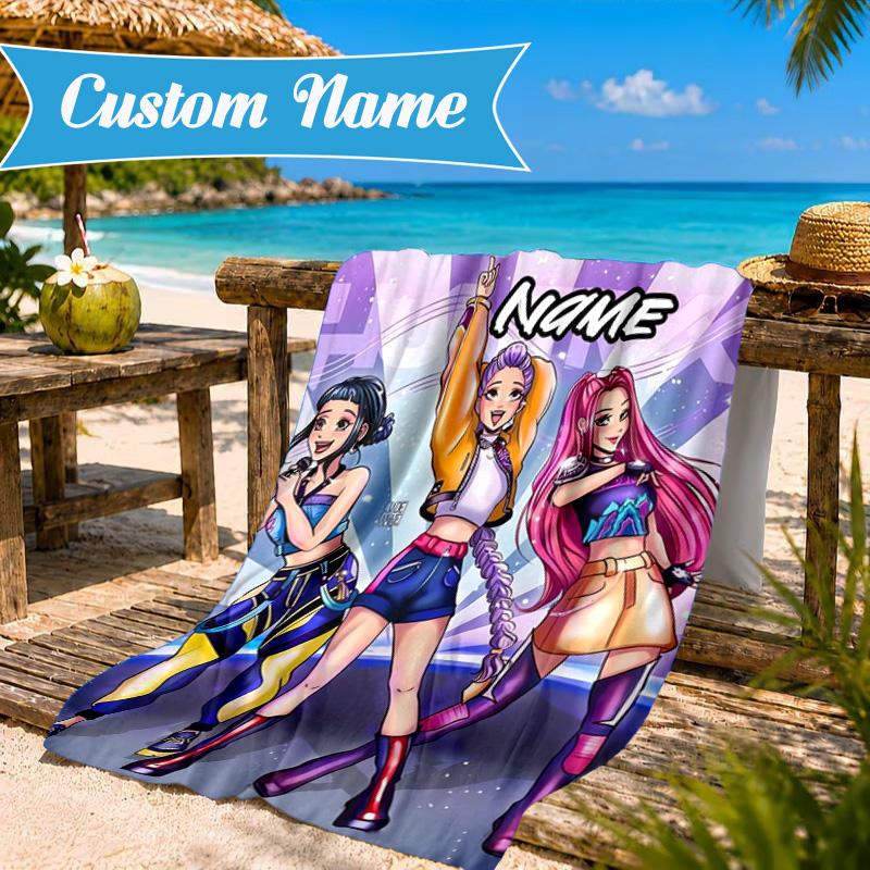 Custom Name Fantasy Friends KPop Beach Towel Microfiber Beach Towel, Lightweight and Quick-Dry, for Summer Travel, Swimming Pool Gift