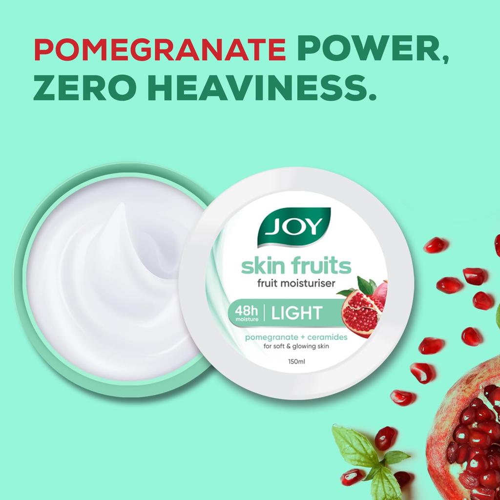 JOY Skin Fruits Non-Oily Light Moisturizer 150ml Pack of 1 for Pomegranate Fast Absorbing Hydration and Smooth Skin