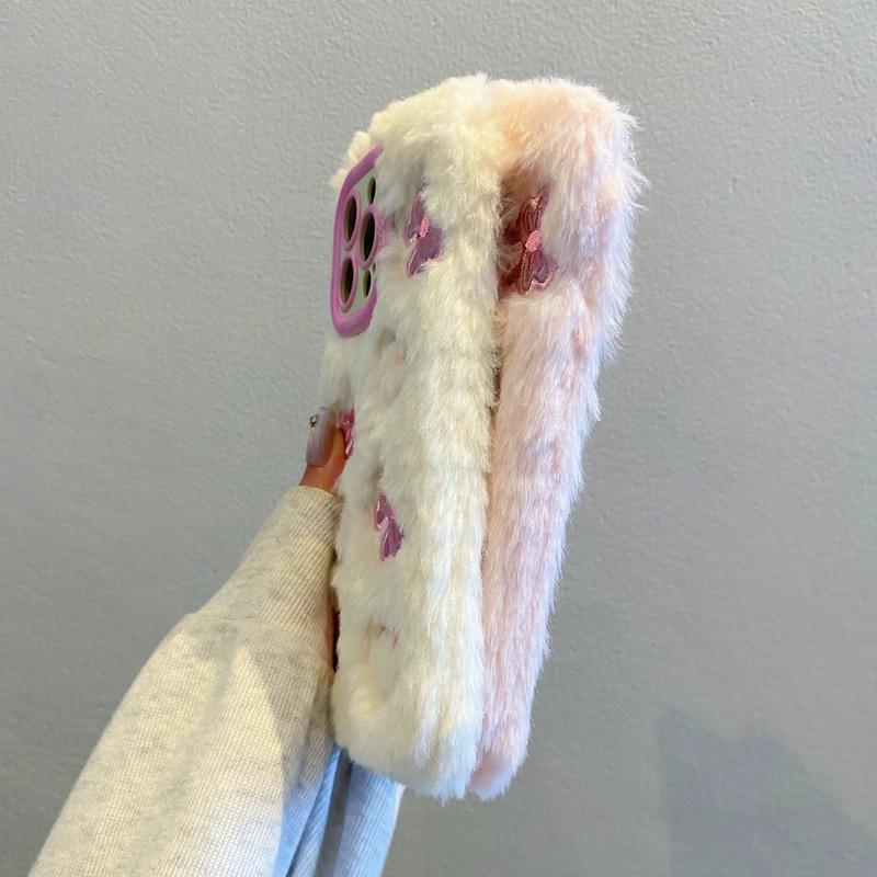 Милый мультяшный плюшевый чехол для телефона iPhone 16 Pro 15 Plus 14 13 12 Pro Max 11 складной держатель объектива мягкий защитный чехол