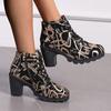 Gold Printed High Heel Ankle Boots for Women Side Zipper Thick Heels Short Booties Mujer Plus Size Lace Up Casual Boots Woman