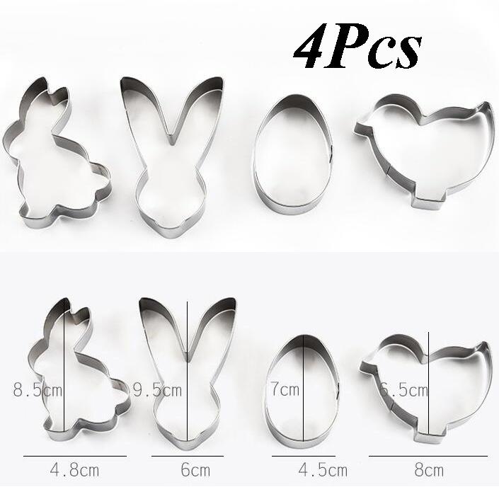 4Pcs/Set Cake Cutters Easter Series Rabbit Shape Mold Cookie Stencils Stainless Steel Metal Baking