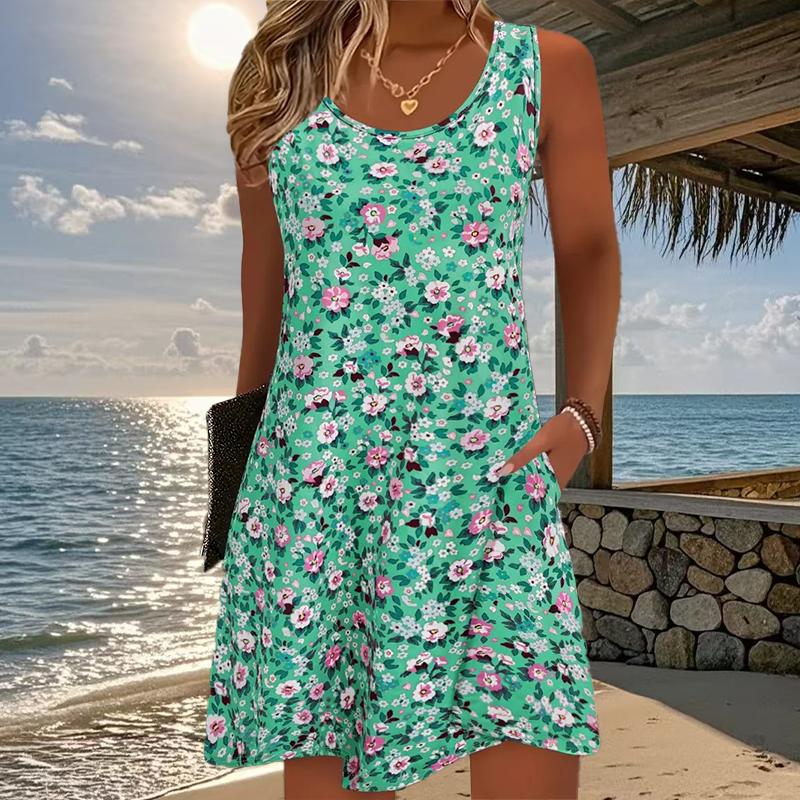 Женское платье без рукавов с круглым вырезом, с цветочным принтом, свободное, мягкое и удобное, большого размера