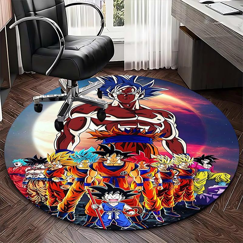 1 шт. Ковер Круглый Dragon Ball Z Goku Super Saiyan - Коврик для стула с дизайном Аниме Мультфильм, Нескользящий Ковер для Офиса, Домашнего Декора, Гостиной