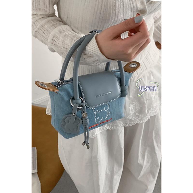 Korean Version of Casual Handbag Small Bag Women 2025 New Cartoon Puppy Embroidered Small Square Bag Denim Messenger Bag