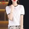 Women Knit T-shirt Summer Knitted Shirt Short Sleeve Tees O-neck Pullover Knit Tops
