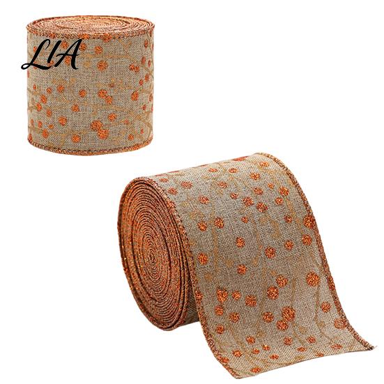 Decorative Ribbon for Window Display Christmas Red Berry Ribbon, 2.2 Yards Imitation Linen 2.5 Inch Wide Rustic Wired Crafts Gift Box Packaging