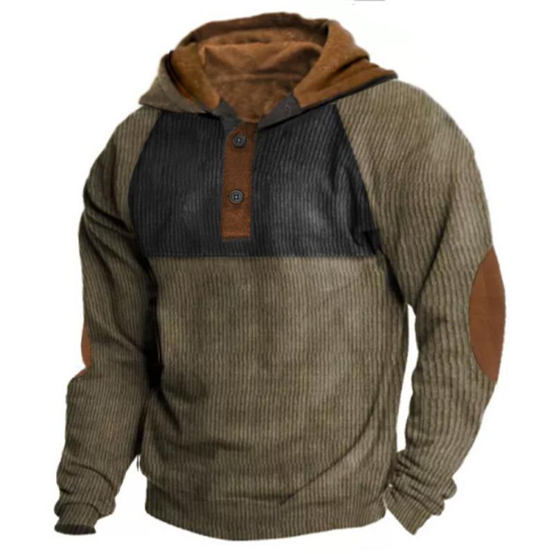 Men's new outdoor casual long-sleeved henley hoodie spring large size hooded sweatshirt
