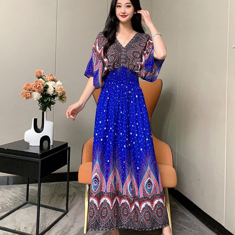 Женское повседневное платье с цветочным принтом и V-образным вырезом, неровный тон, повседневное, с круглым вырезом, длинное