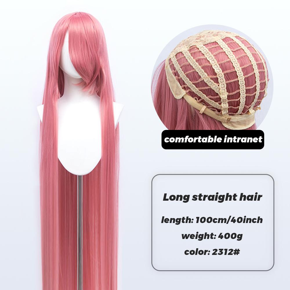 100cm Long Synthetic Cosplay Anime Wig Blonde Blue Red Pink Purple Hair For Party With Bangs Cosplay Wigs For Women