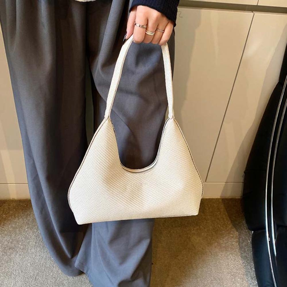 Elegant French Underarm Bag Solid Color Texture Handbag Shoulder Bag PU Hobo Bag Party