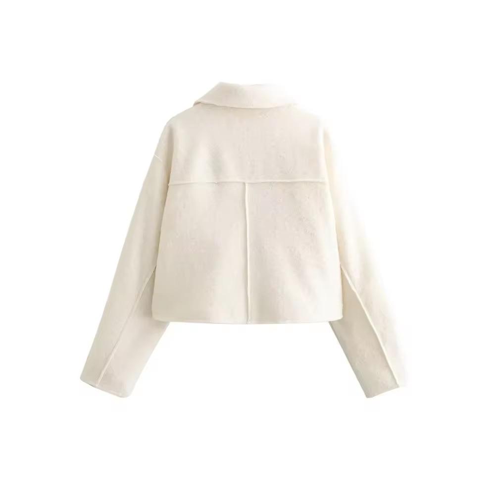 Autumn New Product Women's Fashion and Casual Versatile Polo Collar Long Sleeve Zipper Short Jacket Coat
