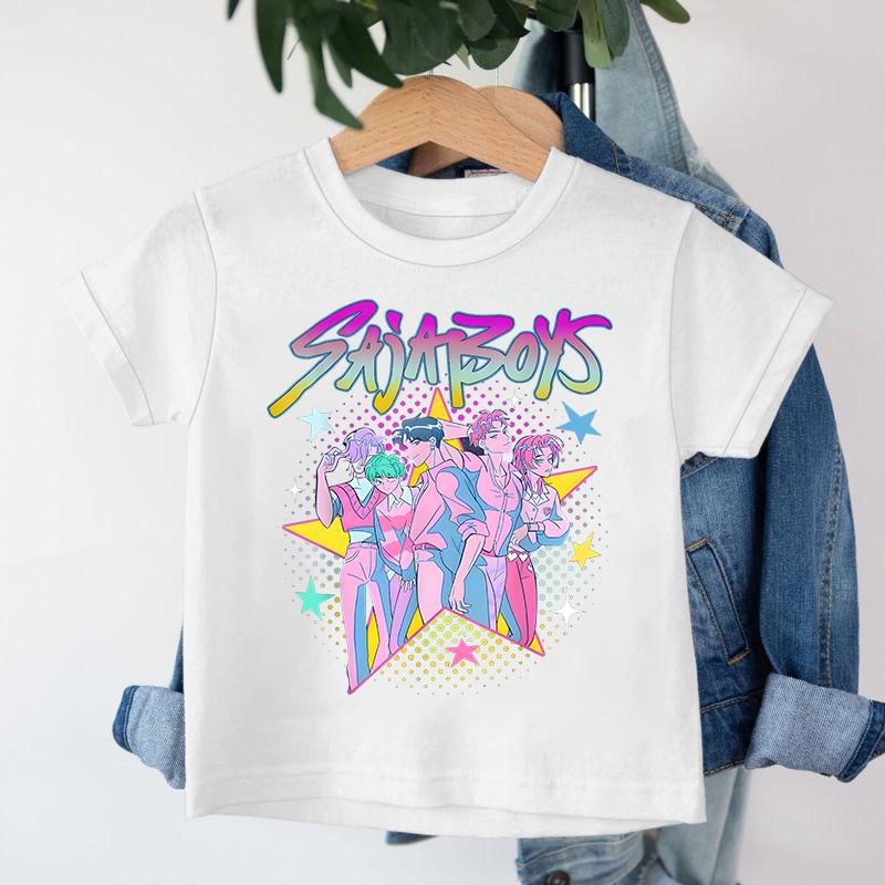 Новая детская футболка KPop Охотники на демонов Мальчики Саджа Мультяшные мальчики Круглый вырез Принт Модный повседневный топ Детская футболка Одежда для детей