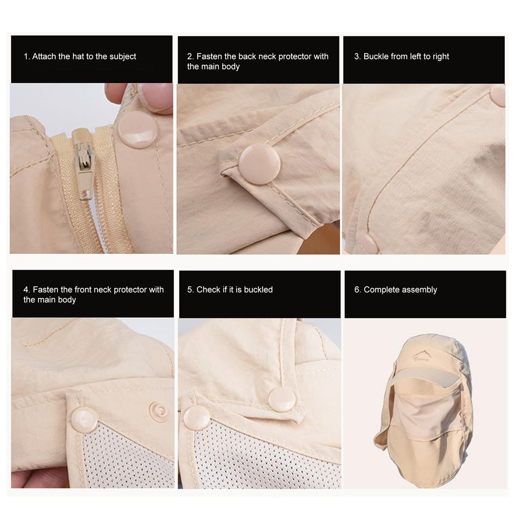 Sun Cap with Removable Face Neck Cover Flap Quick Dry Breathable Fishing Hat Summer Outdoor Sun