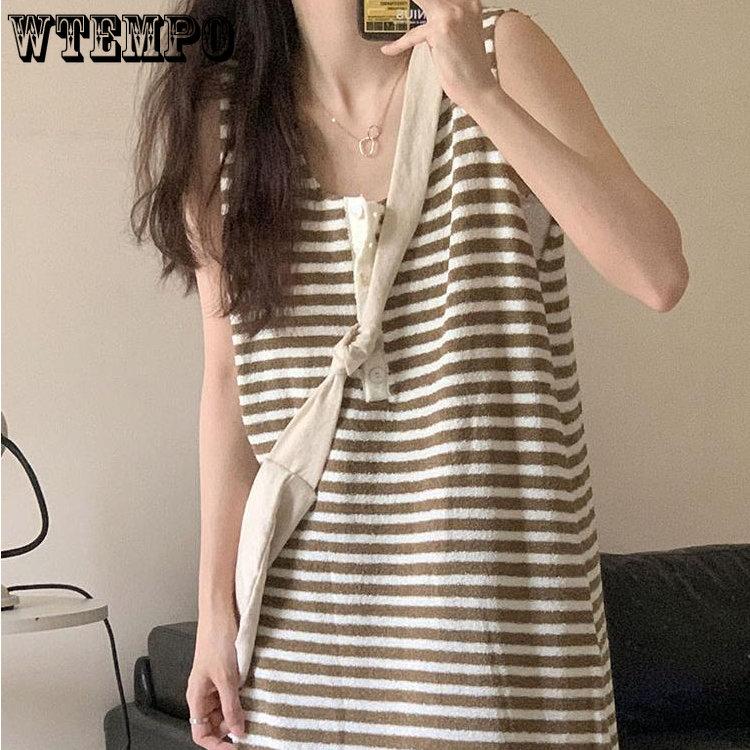 Women's Dresses Large Size Casual Striped Sleeveless Undershirt Dress Loose and Thin Hundreds of Dresses