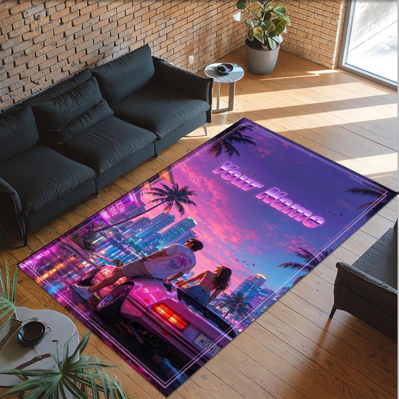 Personalized Crystal Velvet Carpet Custom Name Text,GTA Anti Slip Area Rug For Home Decoration