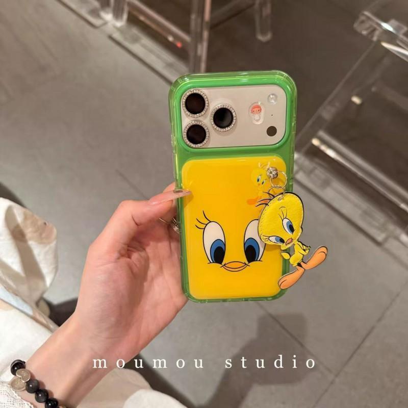 Cute Tweety Bird Cartoon Silicone Phone Case IPhone 15 16 17 Pro Max With Chain Strap Anti-Slip Shockproof