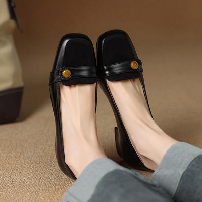 Четыре сезона носки Женские туфли с квадратным носком Новые женские черные туфли на плоской подошве Повседневные туфли на квадратном каблуке, на одной педали, резиновая мягкая подошва