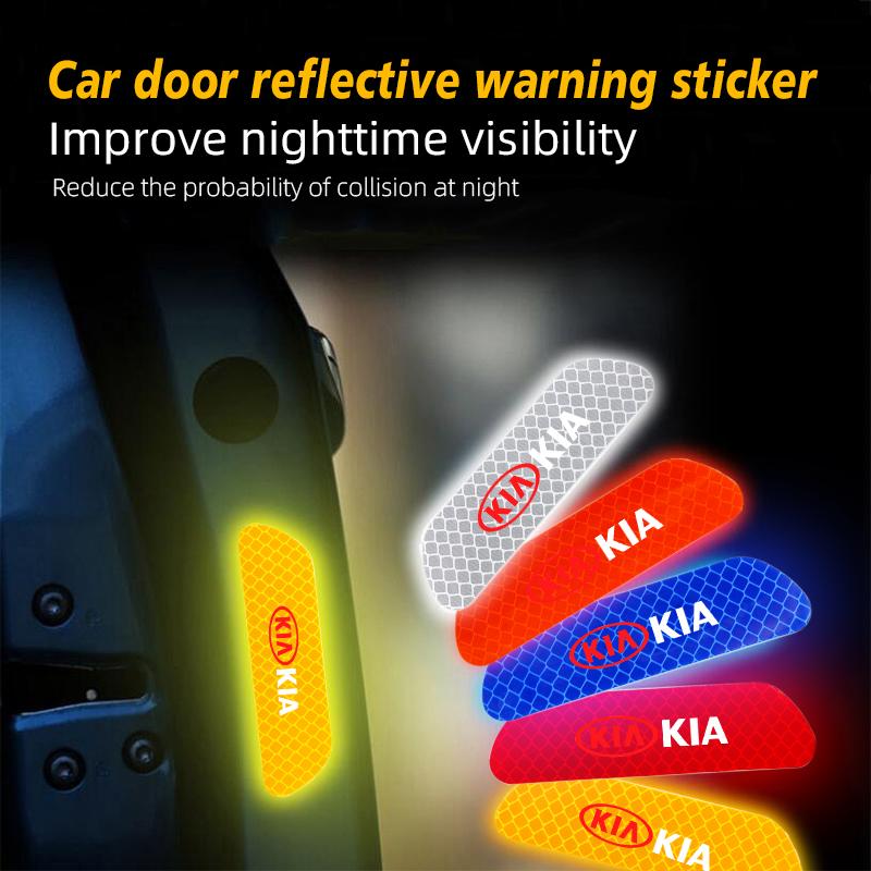 MTDY7 4Pcs Car Door Reflective Stickers Safety Warning Mark For KIA Carnival Niro EV9 K8 Forte Cerato Sportage Ray EV Telluride Seltos