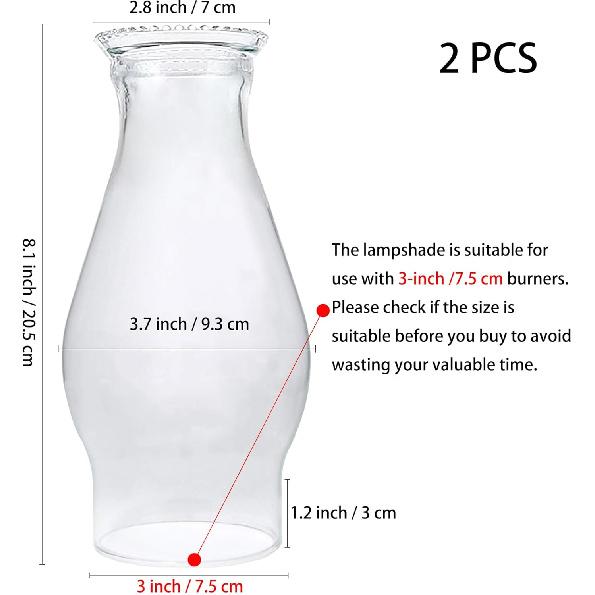 2 Pieces Oil Lamp Chimney 3 Inch Base 8 2/8 Inch Height Kerosene Lamp Shade Tall Clear Glass Replacement Lamp for Oil and Kerosene Style Lamps