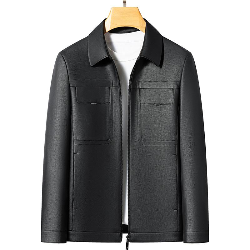 Мужская кожаная куртка для мужчин среднего возраста, короткая кожаная куртка с лацканами, высококачественная утепленная куртка с подкладкой