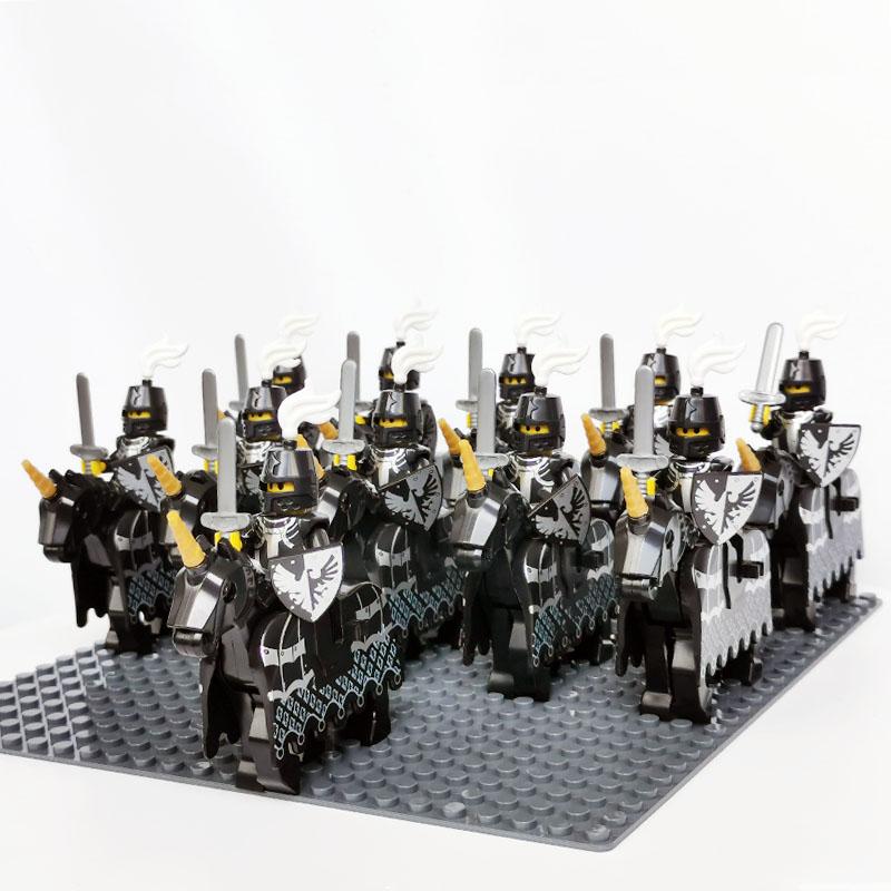Medieval Knights Castle Cavalry Rohan Soldiers Guard Army Lotr Cavalier With Weapon Armor Helmet Shield and Horse Figure Blocks