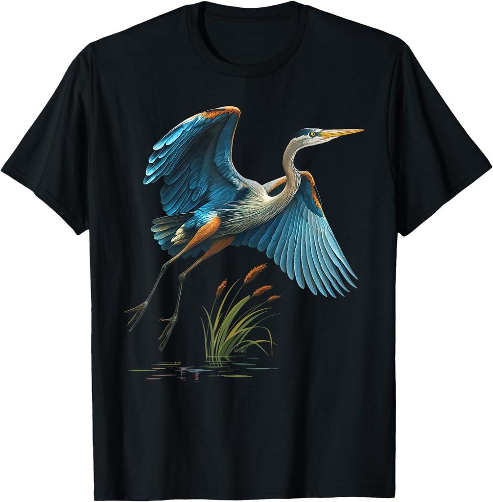 Blue Heron Flying - Birdwatching Wildlife Marsh Design T-Shirt