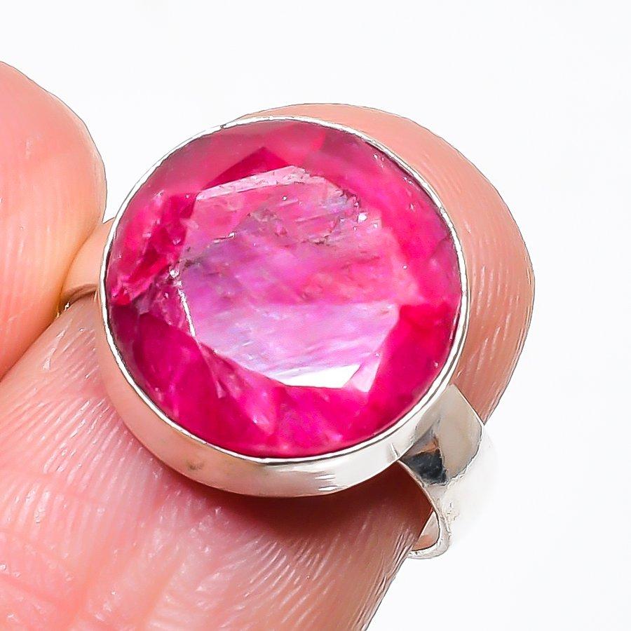 Red Jade Gemstone Handmade 925 Sterling Silver Jewelry Ring Size Adjustable KJ-465