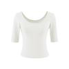 U-neck medium-sleeved T-shirt women's summer new American Spice Girl solid color slim-fitting and thin bottoming shirt top