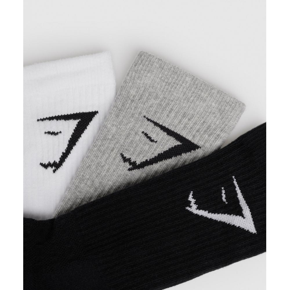 Gymshark Носки Crew Socks 3pk Белый Светло-серый Основной Мел Черный I3a3p Wb7z