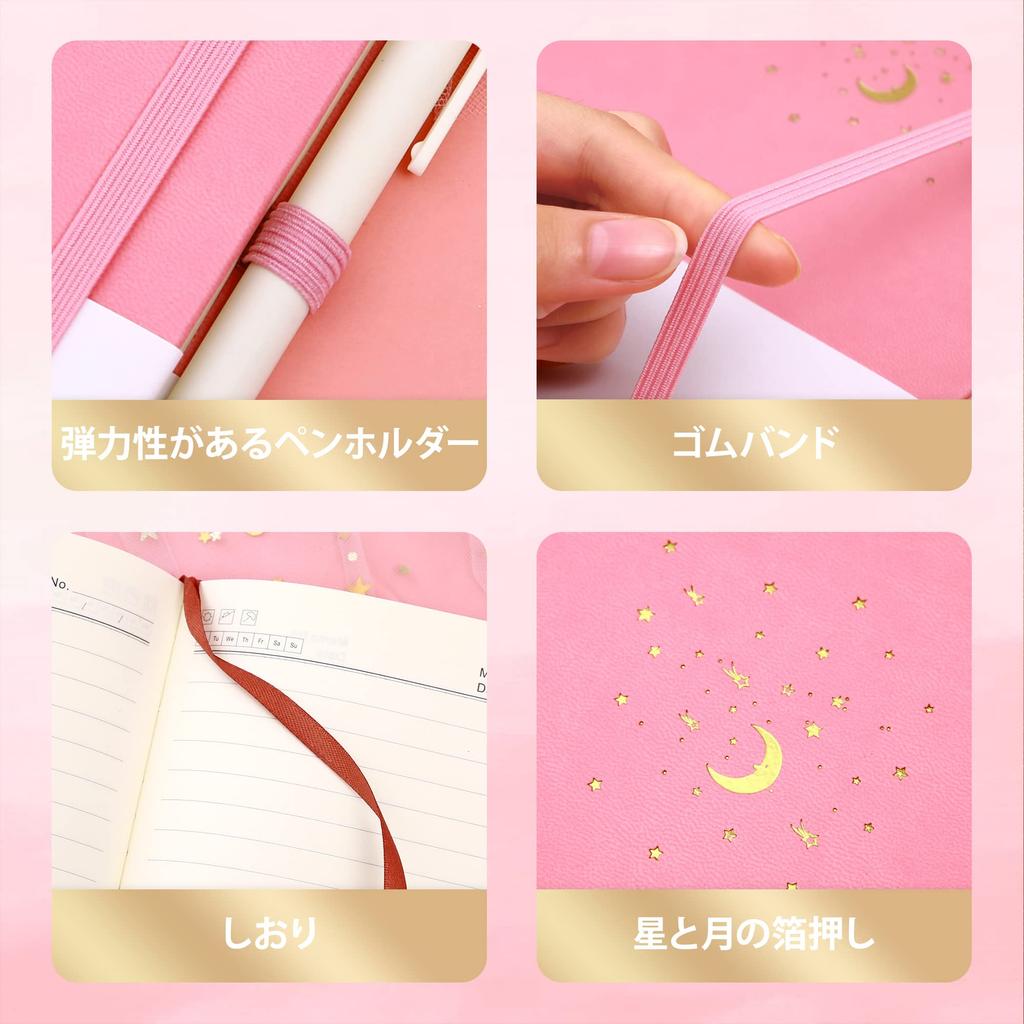 CAGIE Stylish A5 Hardcover Cute 8mm Classic Business x with Pen Pink Notebook, Ruled, Notebook, Journal, Notebook, 14.5cm 21cm, Holder,