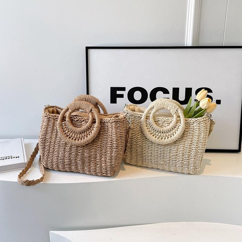 Соломенные сумки через плечо для женщин, летняя повседневная плетеная сумка через плечо, дорожная корзина, пляжная сумка, женский кошелек и сумки из ротанга