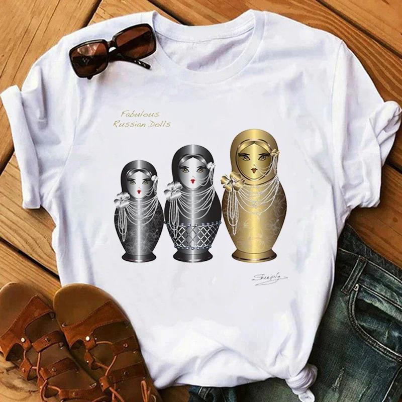 Matryoshka Doll T Shirt  2023 Funny Summer Fashion Tshirt  Russian Doll T-Shirt Women White Casual T Shirt Female Harajuku Shirt