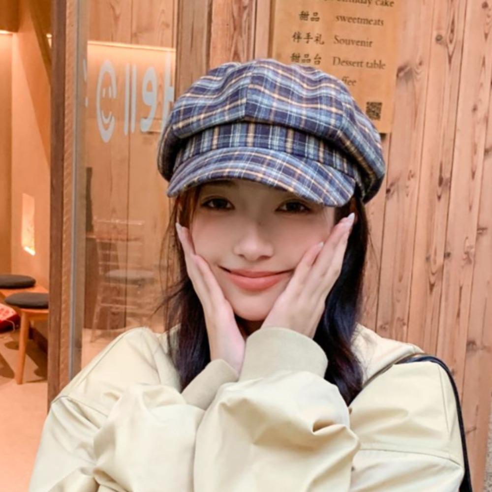 Хлопковая сетчатая кепка-берет из полиэстера, женская восьмиугольная шляпа, винтажная клетчатая кепка-облако, работа