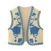 Women's Vintage Floral Embroidery Vest Boho Casual Open Front Sleeveless Cardigan Vest