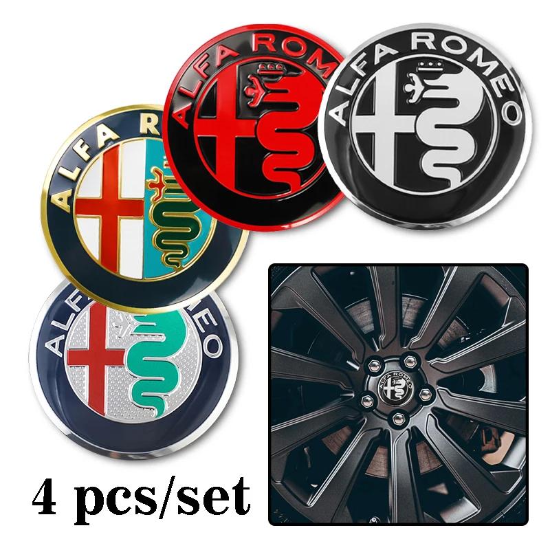 RTKNU1 4Pcs Car Emblem Wheel Hub Center Cap Sticker Rim Badge Cover For Alfa Romeo GT 147 159 166 156 4C Spider Giulia Giulietta Tonale